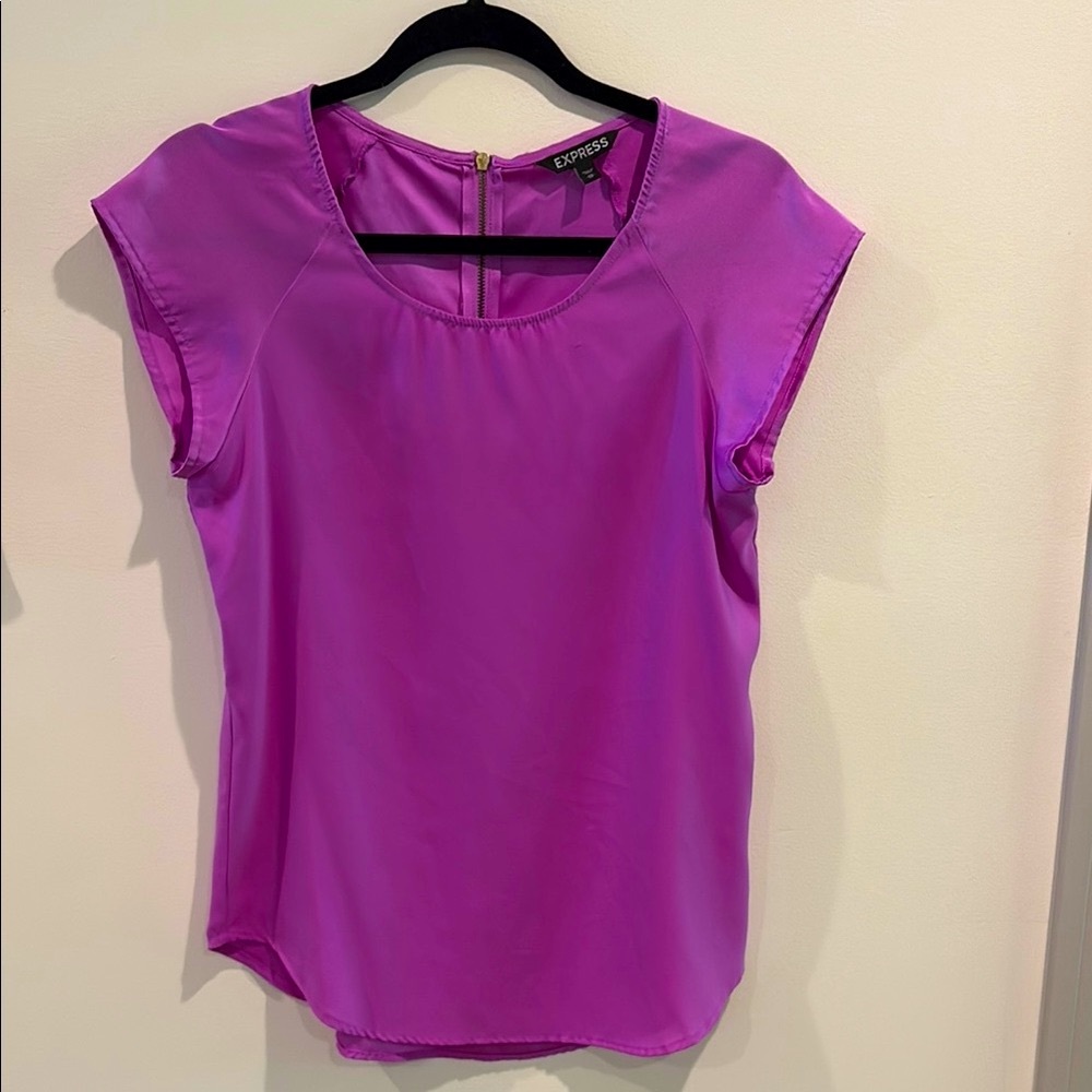 Express Purple Fitted Cap Sleeve Blouse